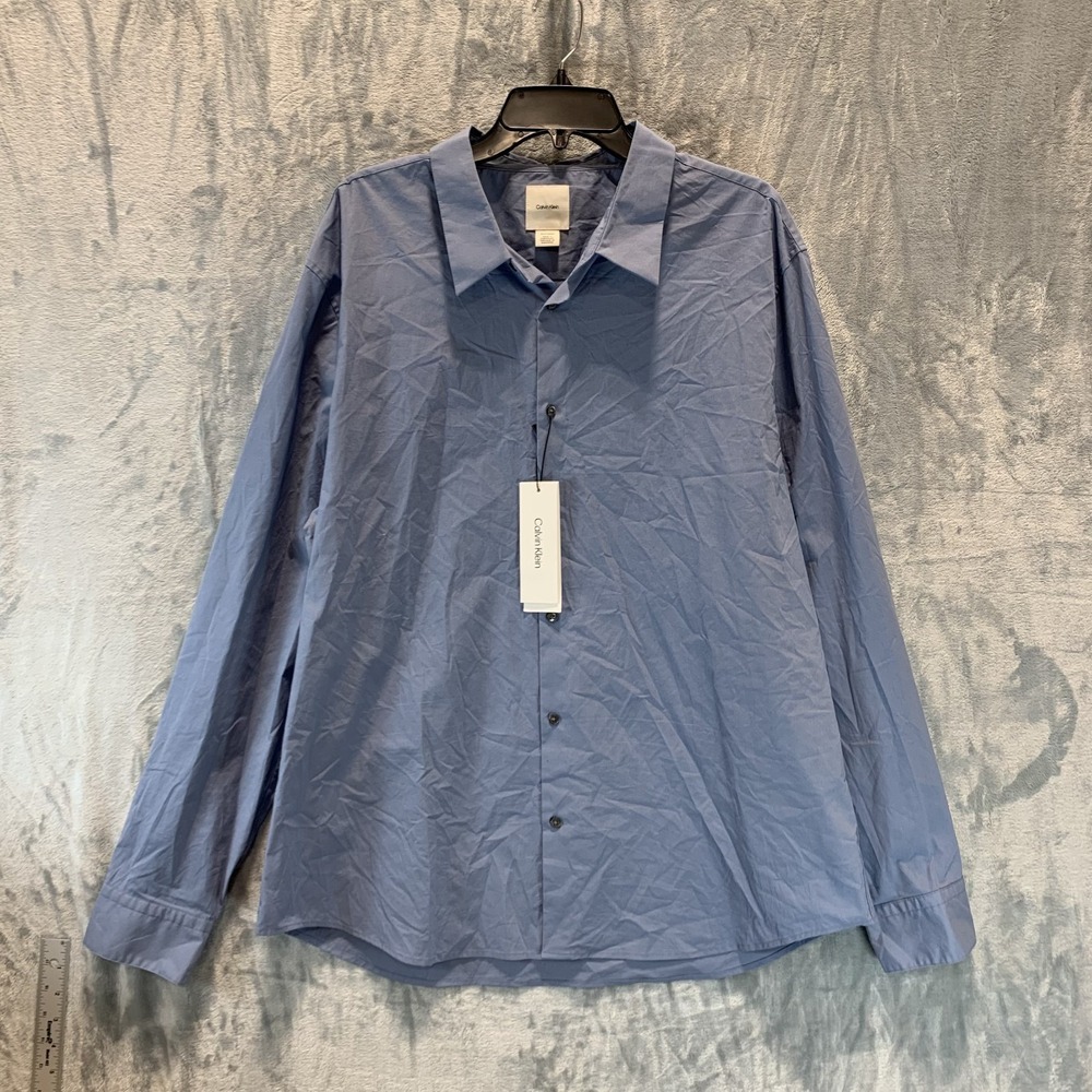 Calvin Klein Men's Button Up Shirt 2XL Blue Troposphere Long Sleeve